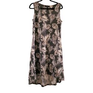 Tango Mango Womens Elegant Leaf Print Sleeveless Dress Sz M Gray White Tropical